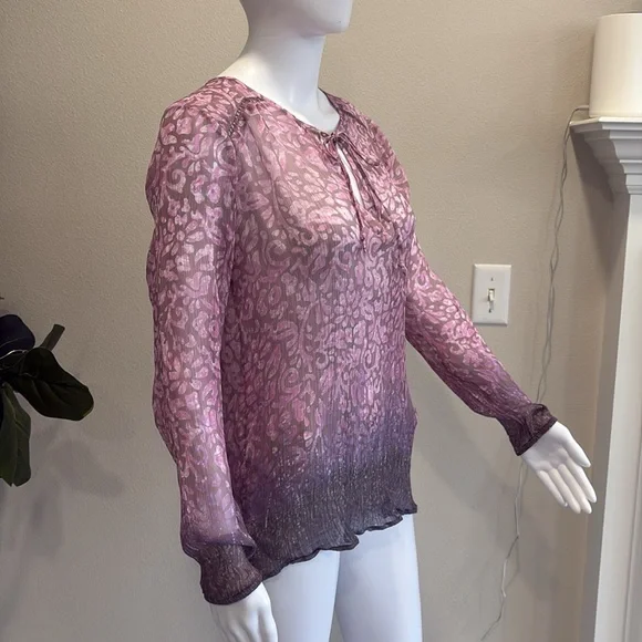 Lucky Brand Sheer Crinkled Print Peasant Tunic Top Bundle Size M Long Sleeve Y2K - Picture 4 of 16